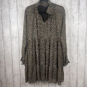 Dress Forum Dress Small Black Cream Floral Baby Doll‎ Ruffle Peasant Boho Hippie